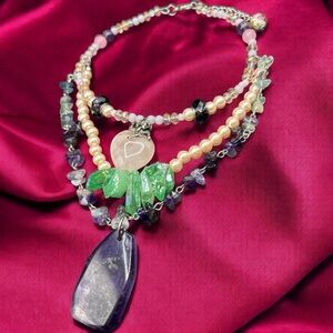 Handmade Upcycled Fairycore Choker w/ Rose Quartz, Amethyst & 925 Silver Angel